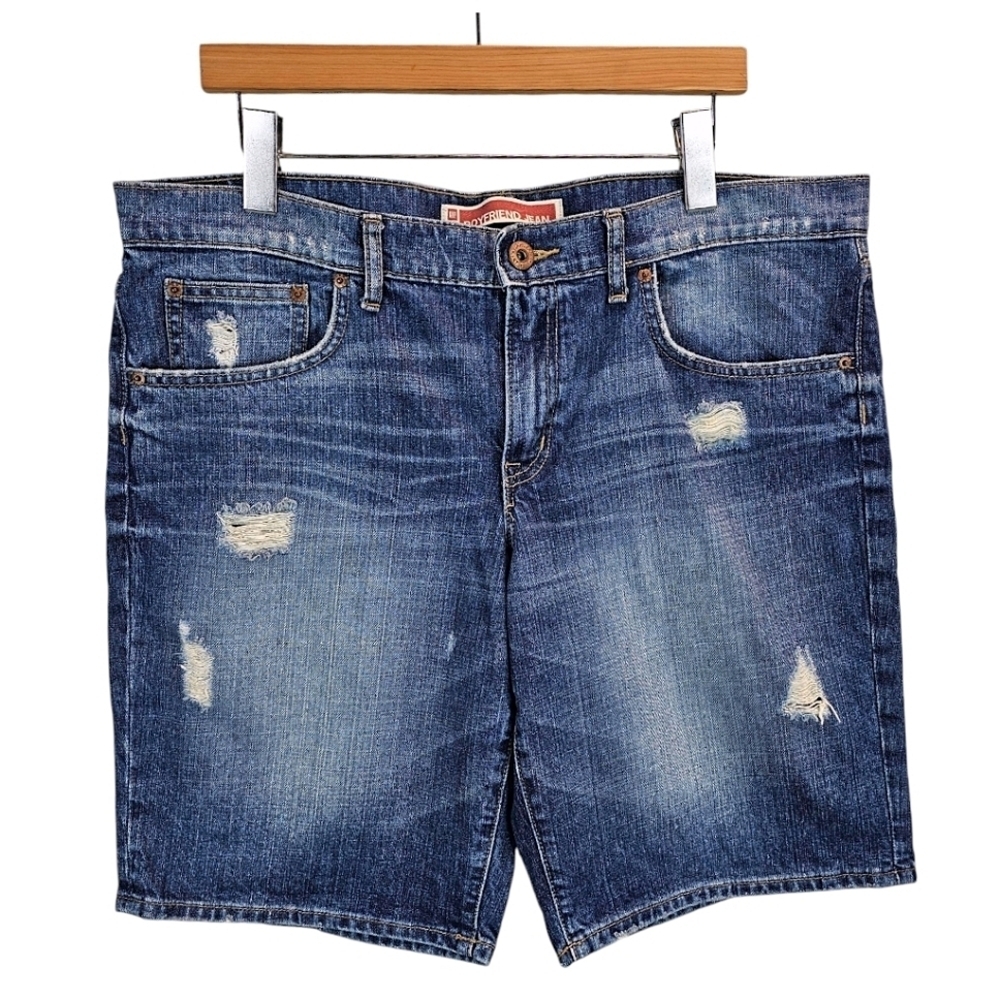 GAP Factory Distressed Boyfriend Jean Shorts Size 14 Denim Mid-Rise Casual Chic